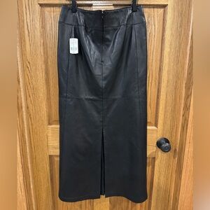 Danier Black Genuine Leather Midi Skirt Slit NWT Size 10